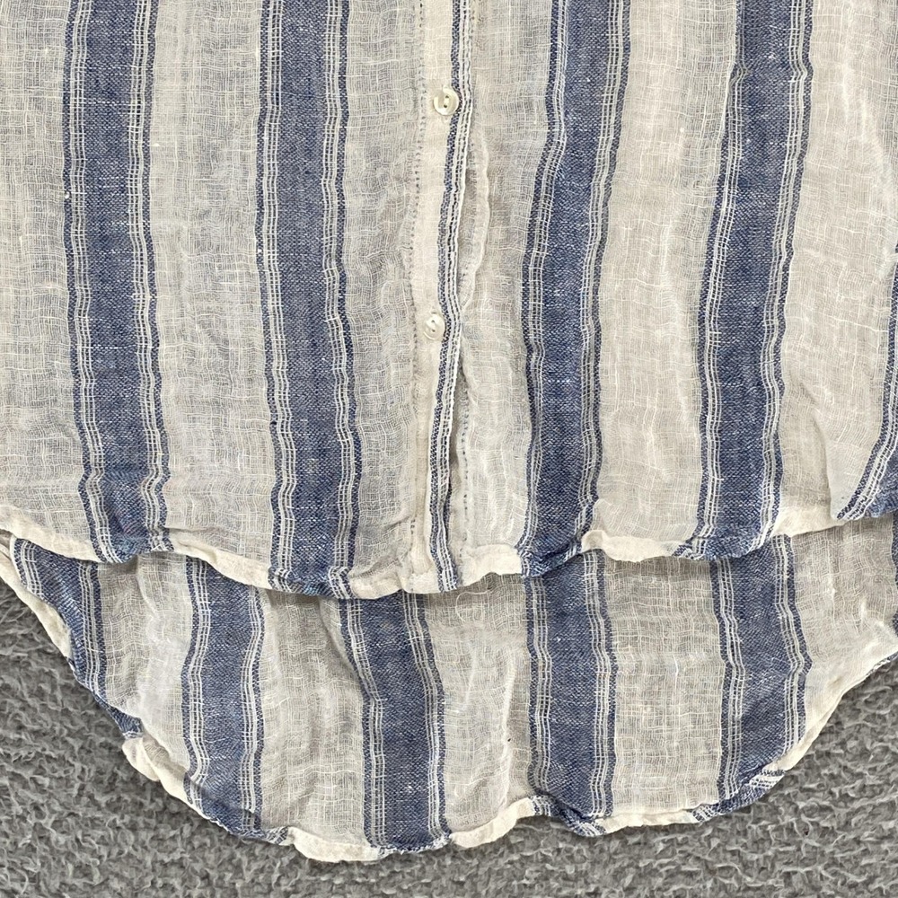Sundance 100% Linen Shirt Womens Small Blue White Stripe Button Front Top Hi-Lo - Picture 3 of 11